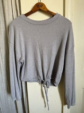 Hollister Light Gray Ribbed Knit Long Sleeve Top